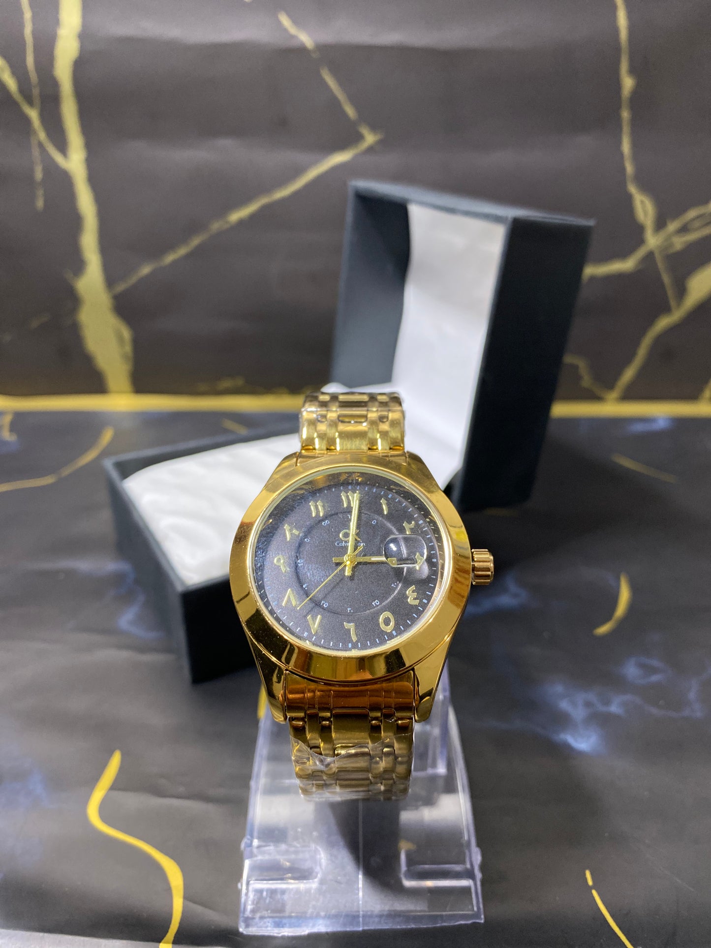 C-K Golden Steel Watch with Black Dial