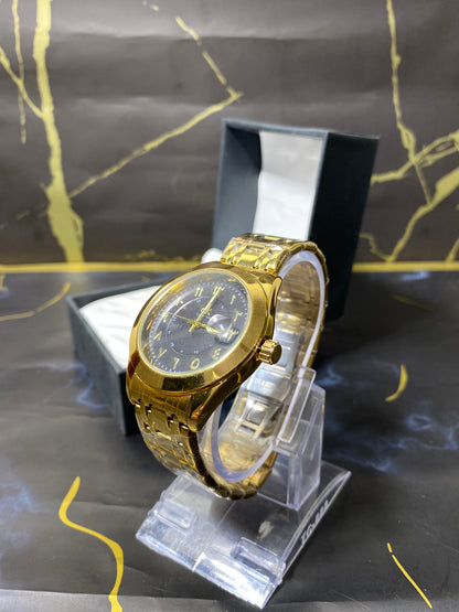 C-K Golden Steel Watch with Black Dial