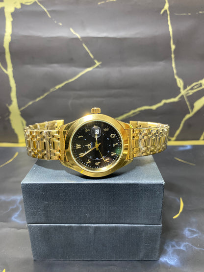 C-K Golden Steel Watch with Black Dial